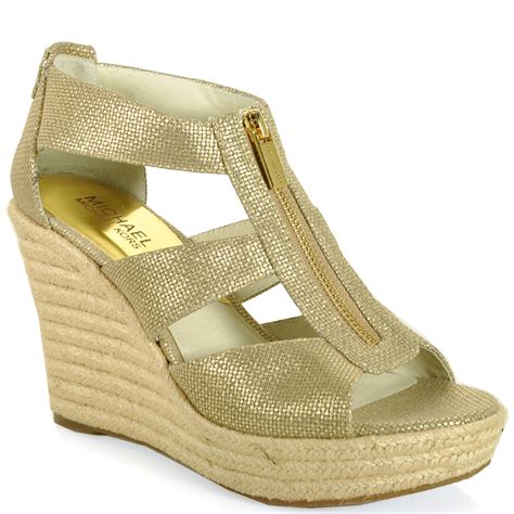 gold michael kors wedges|Michael Kors zipper wedges.